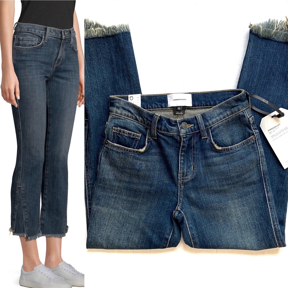 Current/Elliot The Fan Kick Frayed Cropped Jeans